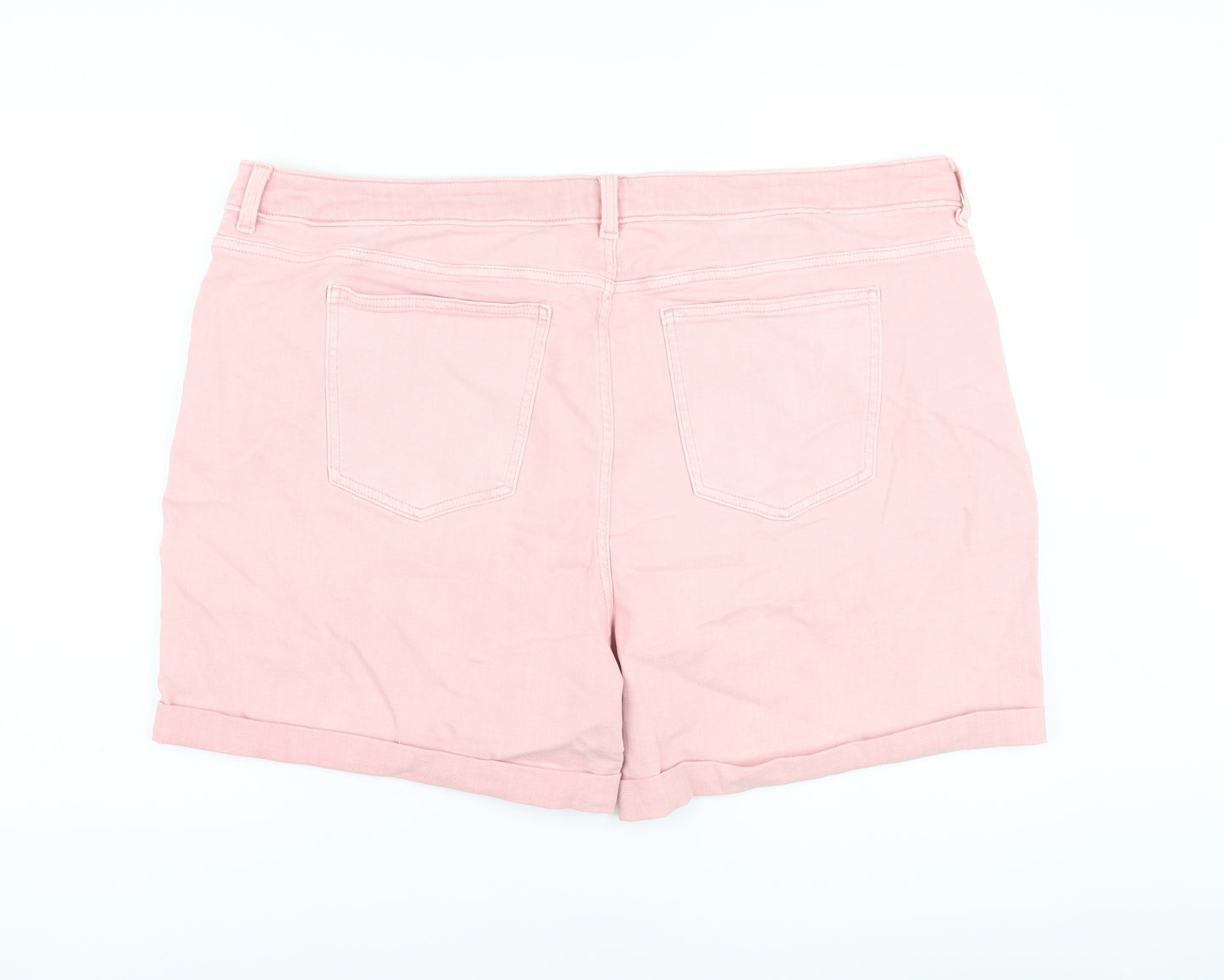 Marks and Spencer Womens Pink Cotton Boyfriend Shorts Size 22 L6 in Regular Button