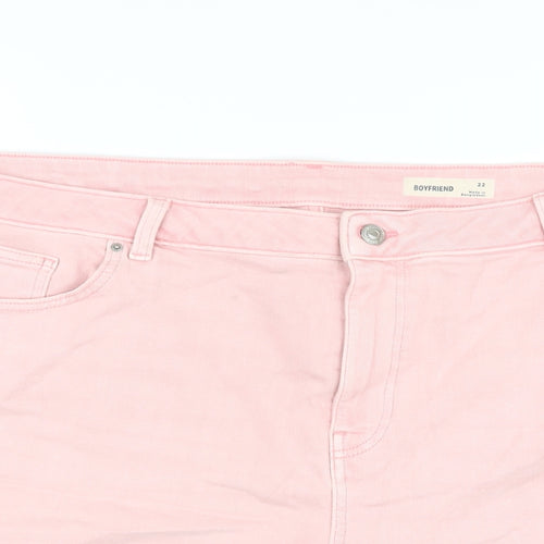 Marks and Spencer Womens Pink Cotton Boyfriend Shorts Size 22 L6 in Regular Button