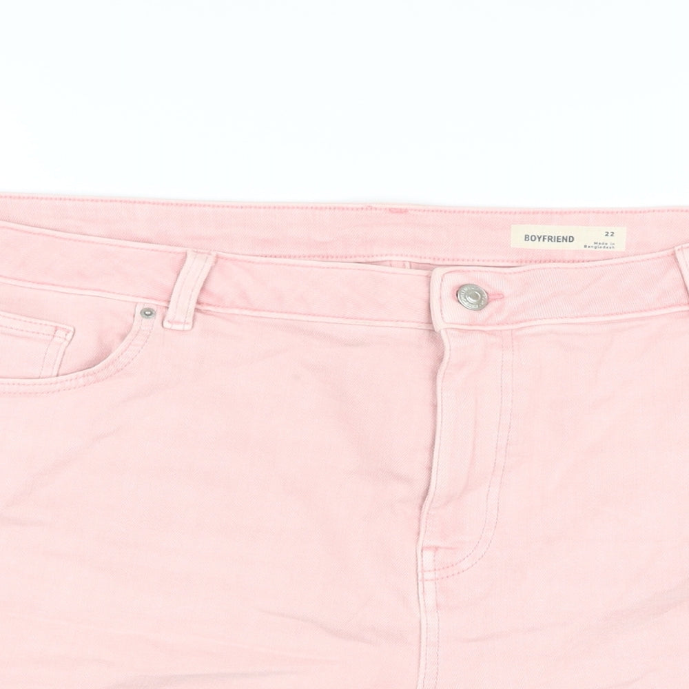 Marks and Spencer Womens Pink Cotton Boyfriend Shorts Size 22 L6 in Regular Button