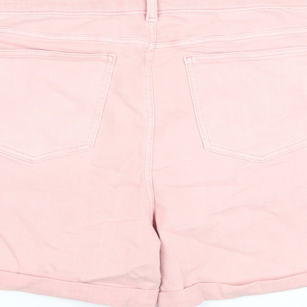 Marks and Spencer Womens Pink Cotton Boyfriend Shorts Size 22 L6 in Regular Button