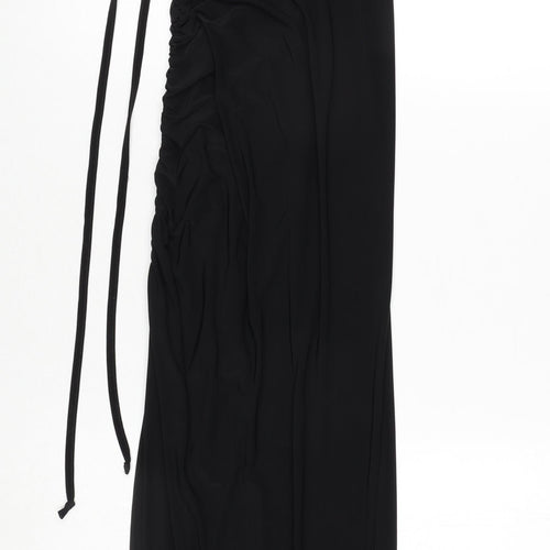 Boohoo Womens Black Polyester Maxi Size 6 Halter Tie - Ruched Side