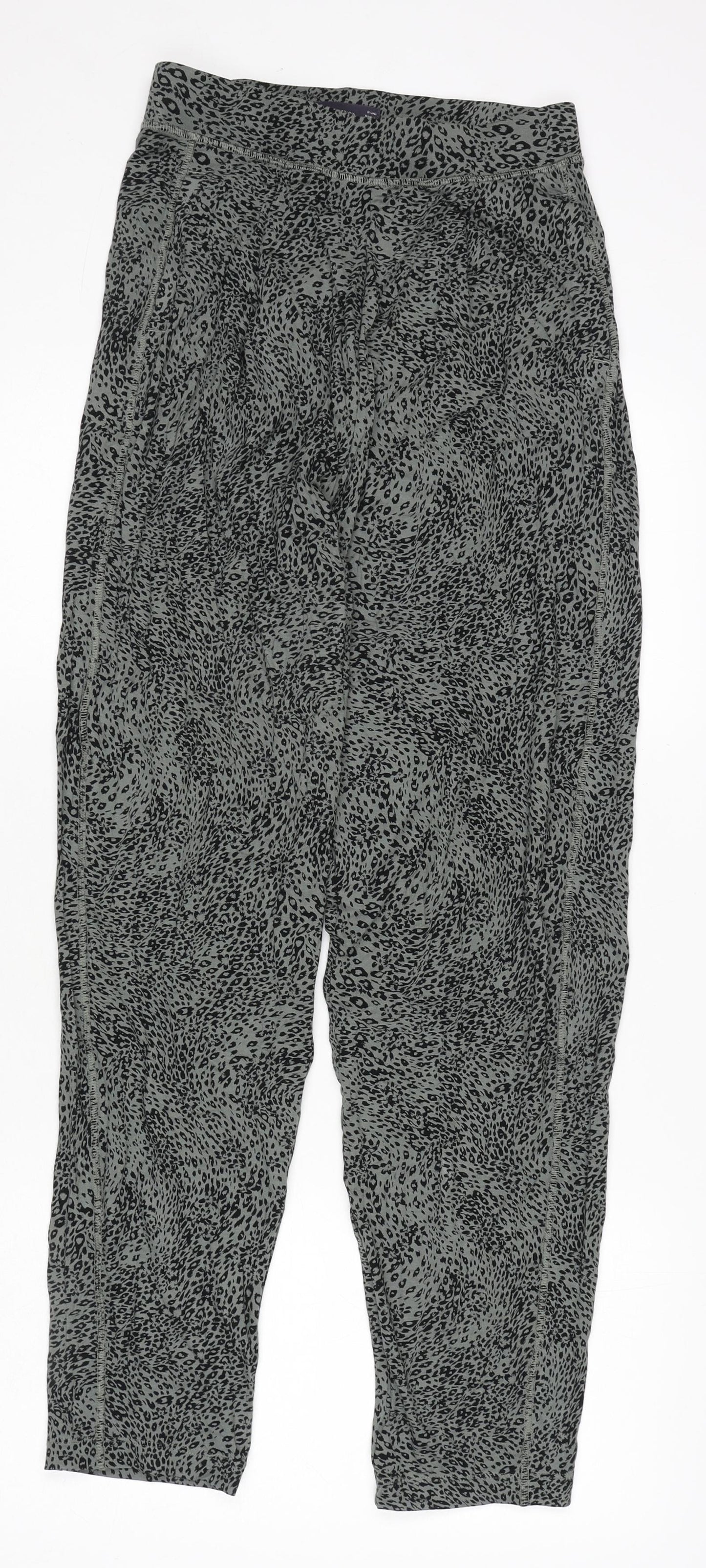Marks and Spencer Womens Green Animal Print Viscose Carrot Trousers Size 8 L29 in Regular - Leopard Print