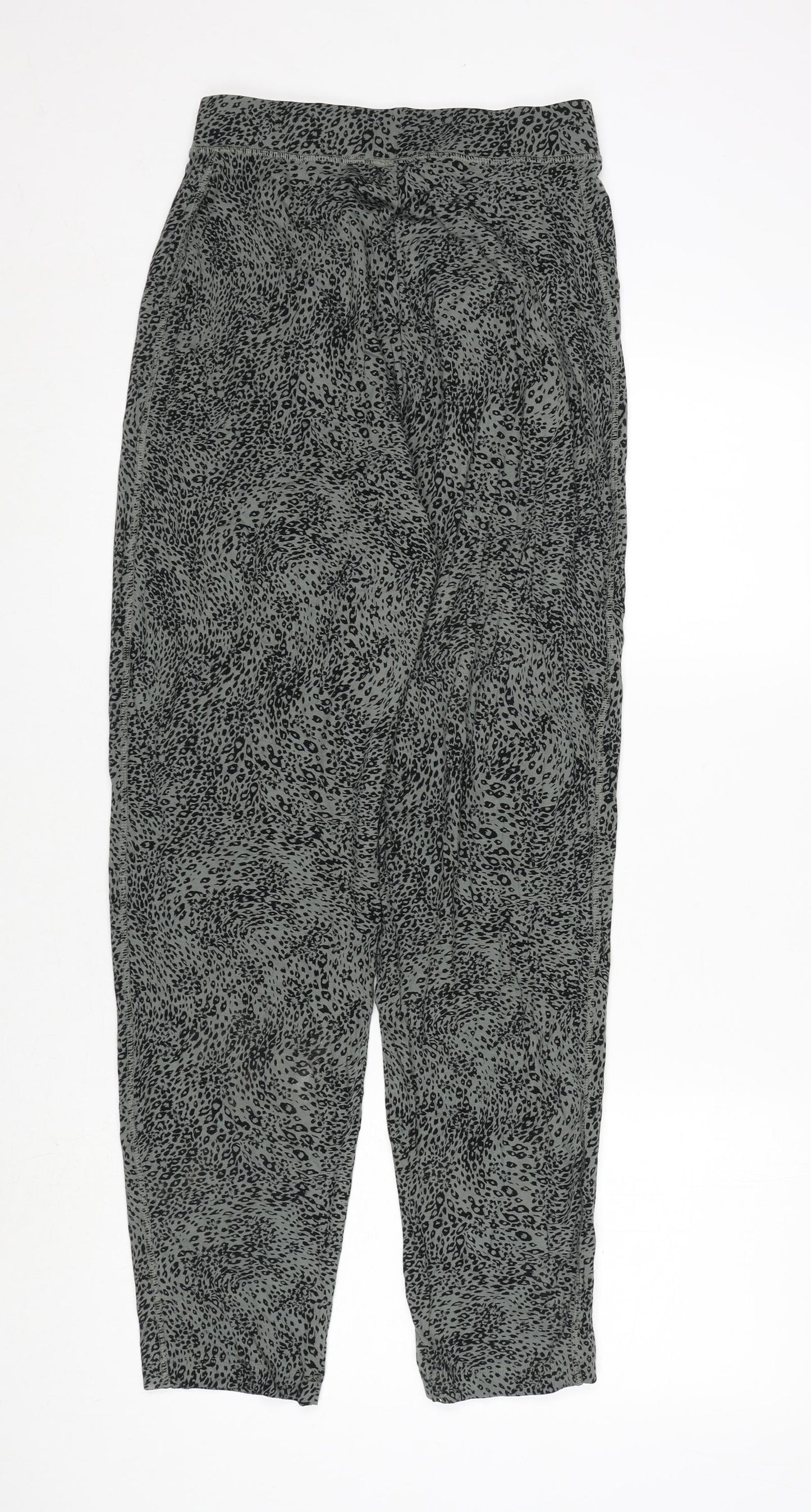 Marks and Spencer Womens Green Animal Print Viscose Carrot Trousers Size 8 L29 in Regular - Leopard Print