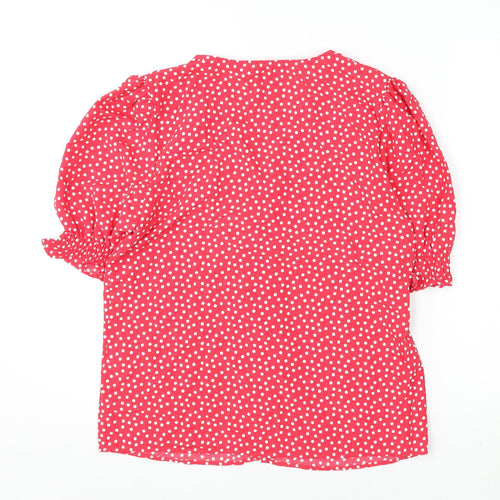 Marks and Spencer Womens Pink Polka Dot Polyester Basic Button-Up Size 8 V-Neck