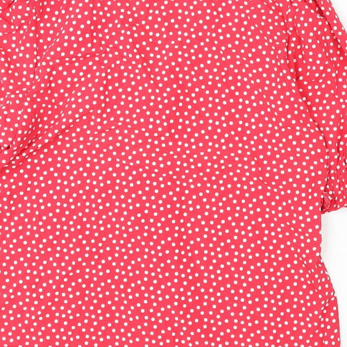 Marks and Spencer Womens Pink Polka Dot Polyester Basic Button-Up Size 8 V-Neck