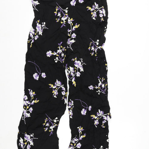Autograph Womens Black Floral Viscose Trousers Size 8 L27 in Regular