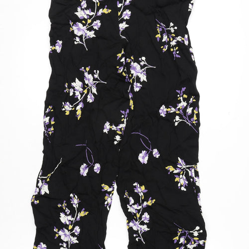 Autograph Womens Black Floral Viscose Trousers Size 8 L27 in Regular