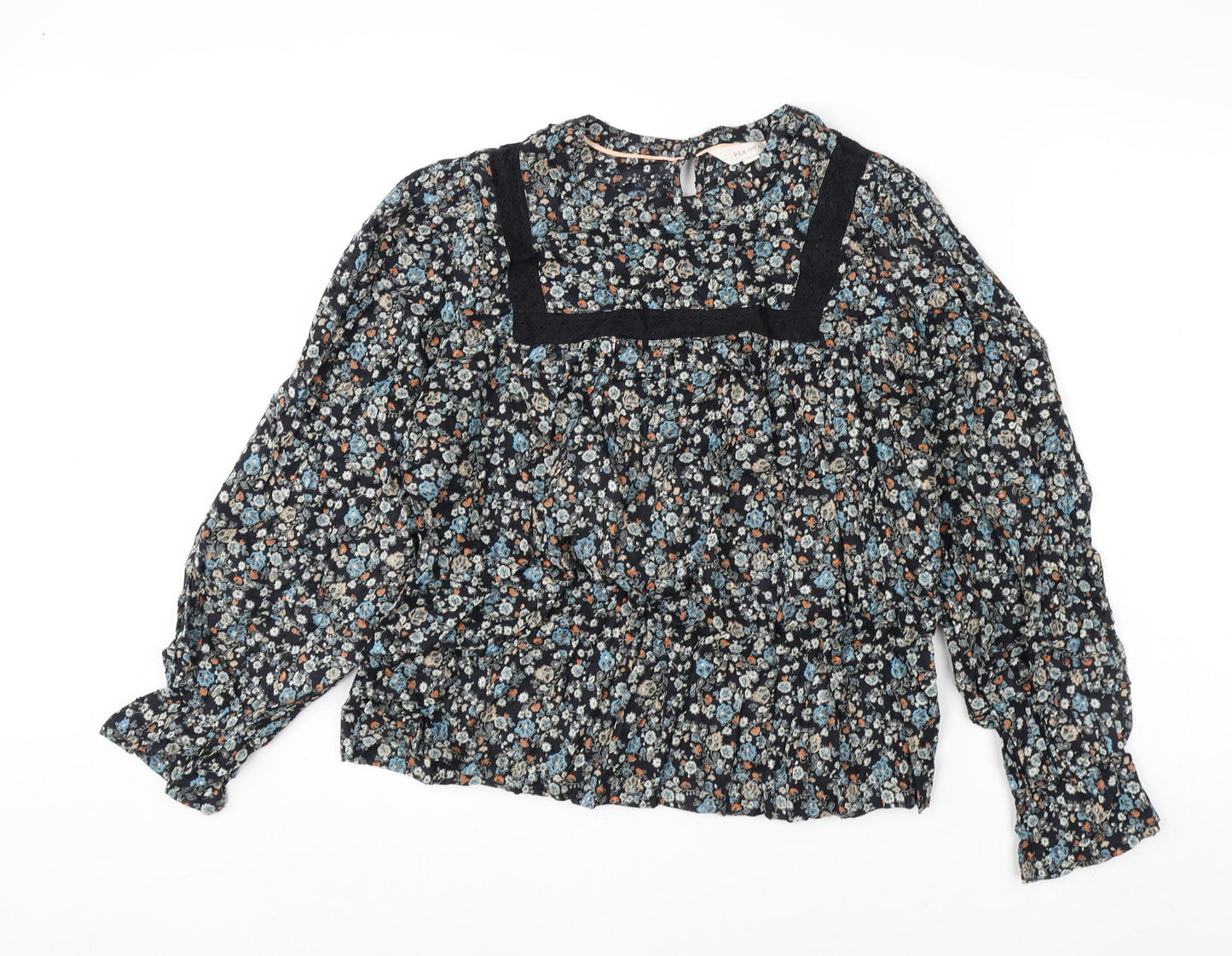 Per Una Womens Multicoloured Floral Cotton Basic Blouse Size 14 Round Neck - Lace Detail