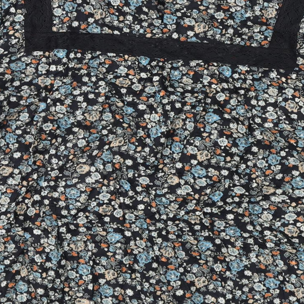 Per Una Womens Multicoloured Floral Cotton Basic Blouse Size 14 Round Neck - Lace Detail