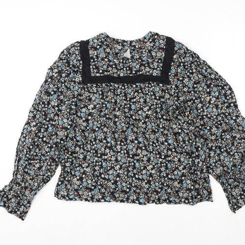 Per Una Womens Multicoloured Floral 100% Cotton Basic Blouse Size 10 Round Neck - Lace Detail