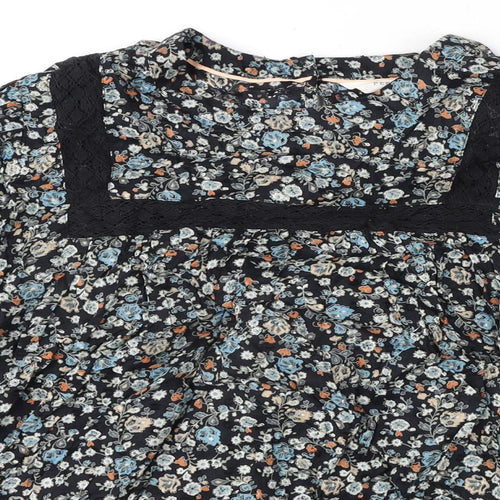 Per Una Womens Multicoloured Floral 100% Cotton Basic Blouse Size 10 Round Neck - Lace Detail
