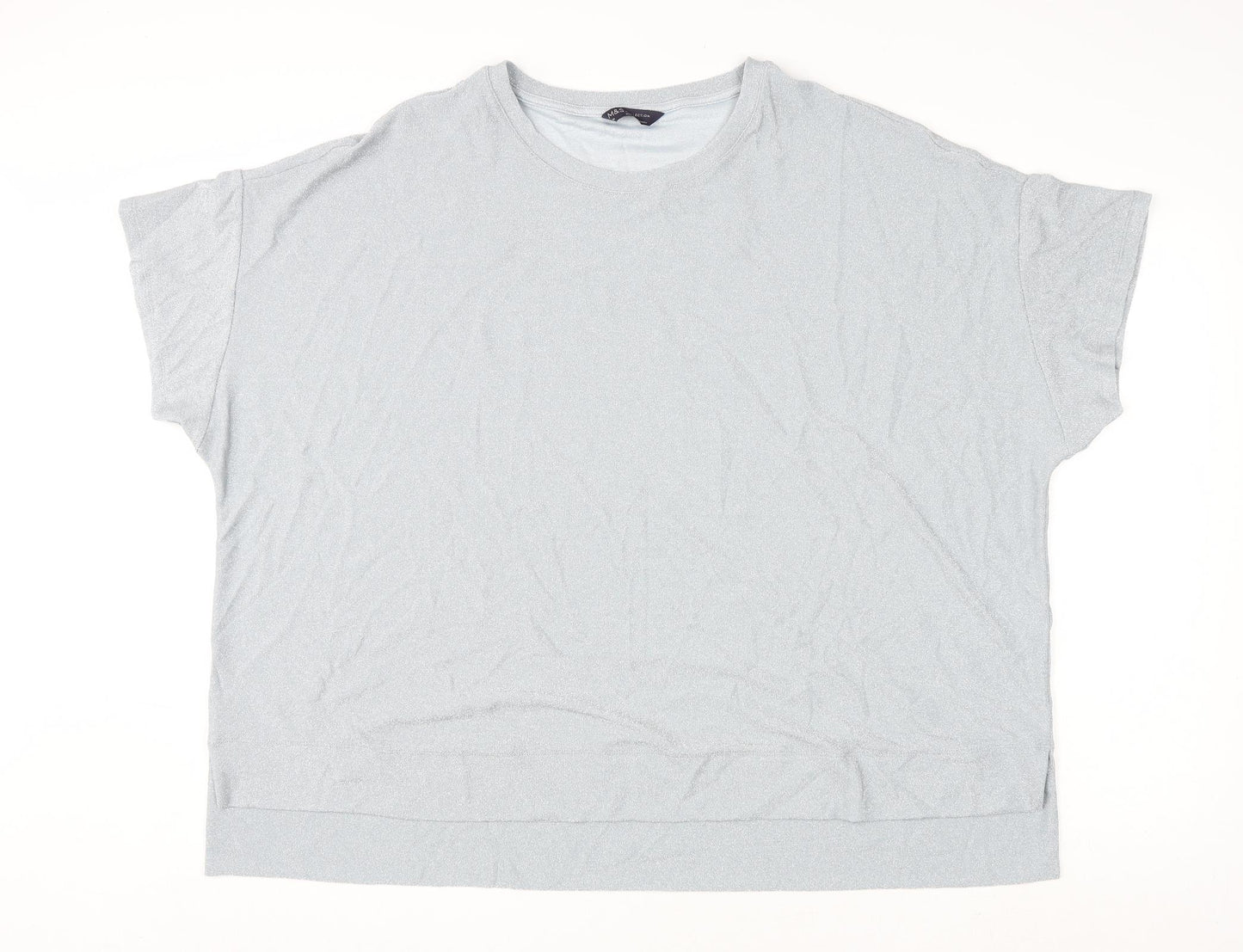 Marks and Spencer Womens Silver Polyamide Basic T-Shirt Size 24 Round Neck