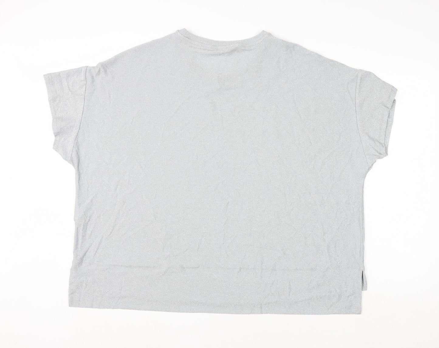 Marks and Spencer Womens Silver Polyamide Basic T-Shirt Size 24 Round Neck