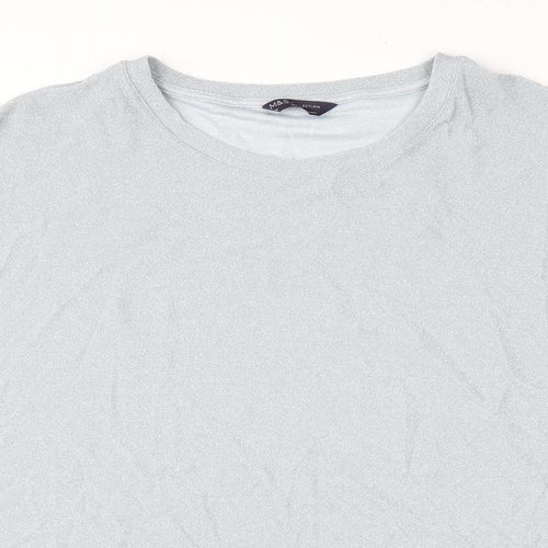 Marks and Spencer Womens Silver Polyamide Basic T-Shirt Size 24 Round Neck