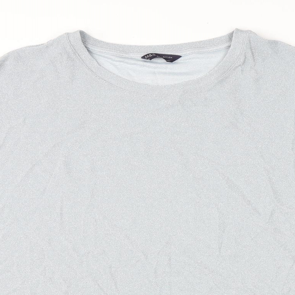 Marks and Spencer Womens Silver Polyamide Basic T-Shirt Size 24 Round Neck
