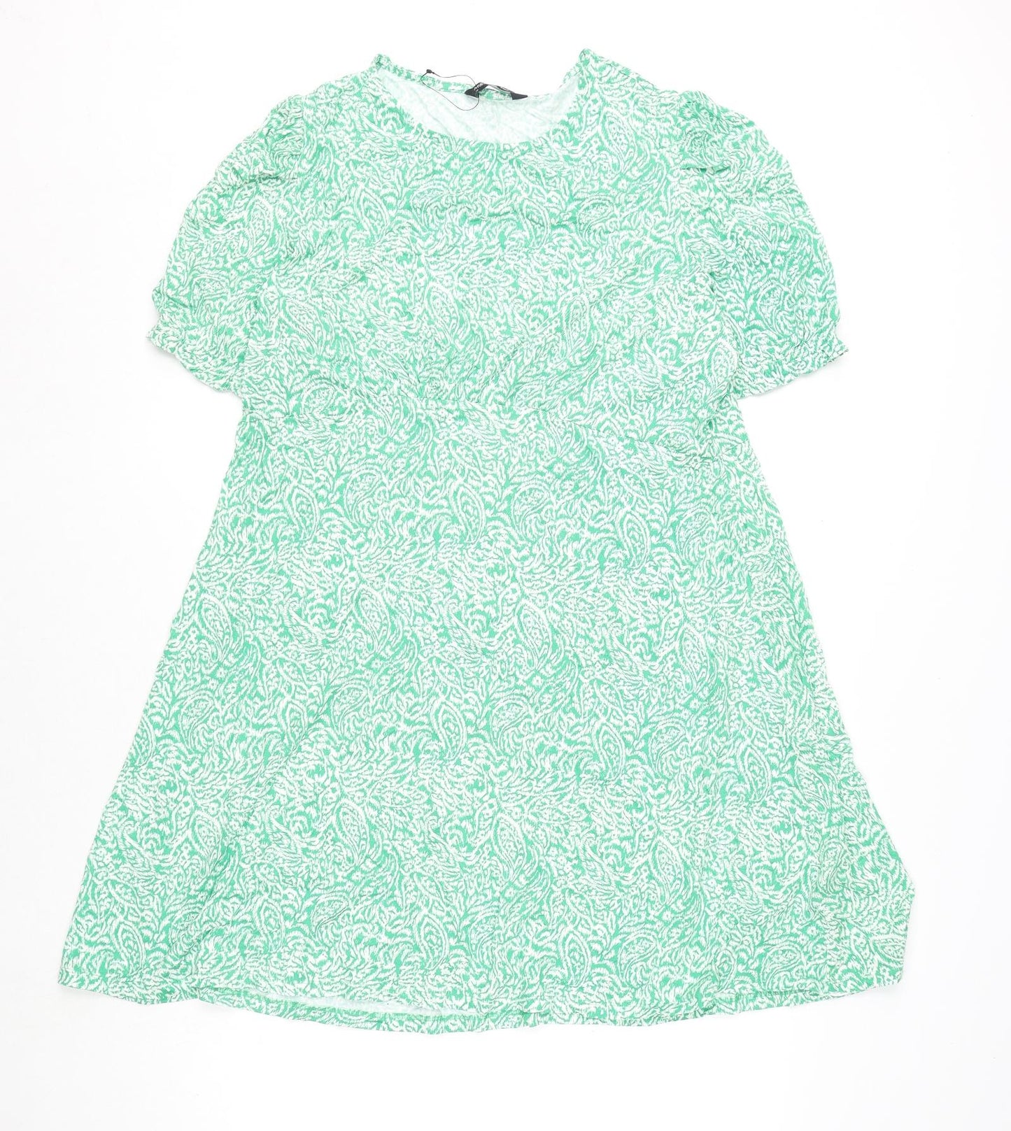Marks and Spencer Womens Green Geometric Viscose A-Line Size 18 Round Neck Pullover