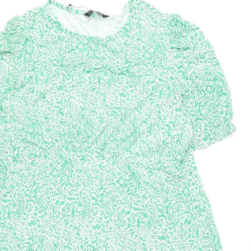 Marks and Spencer Womens Green Geometric Viscose A-Line Size 18 Round Neck Pullover