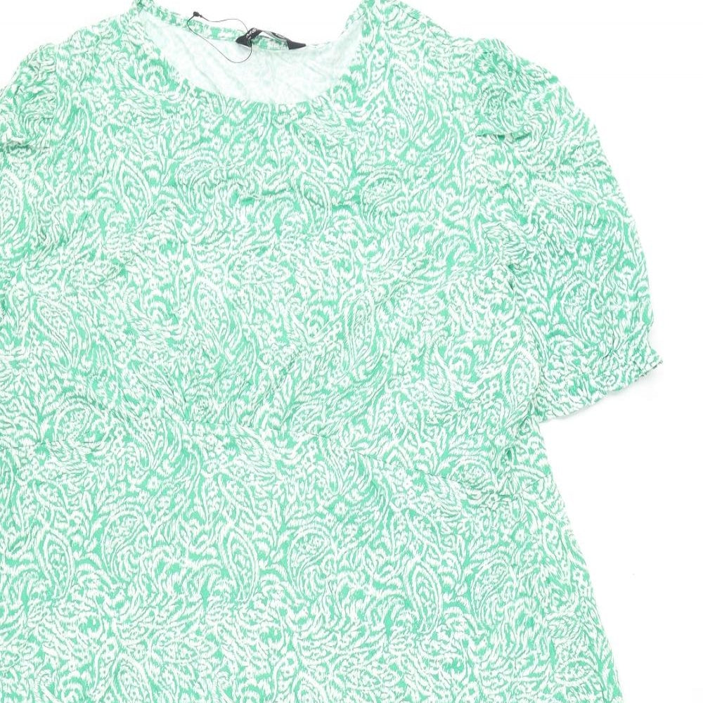 Marks and Spencer Womens Green Geometric Viscose A-Line Size 18 Round Neck Pullover
