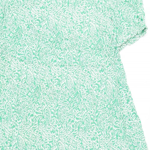Marks and Spencer Womens Green Geometric Viscose A-Line Size 18 Round Neck Pullover