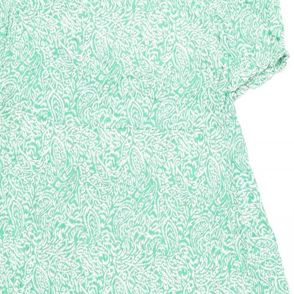 Marks and Spencer Womens Green Geometric Viscose A-Line Size 18 Round Neck Pullover