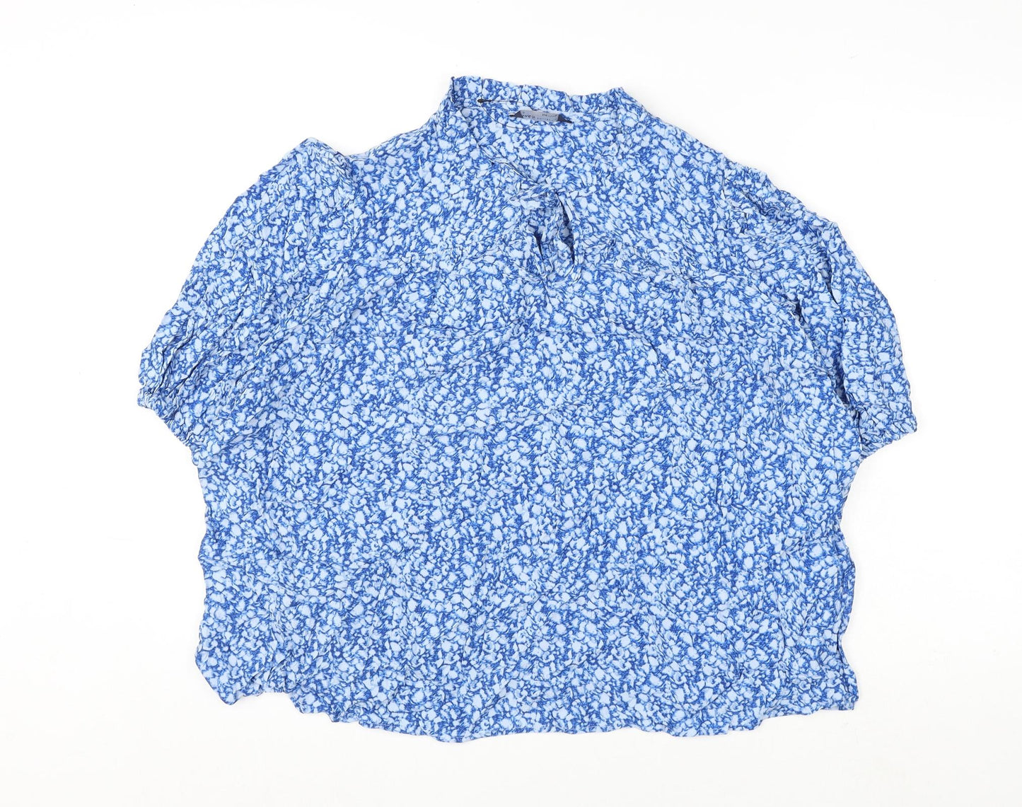 Marks and Spencer Womens Blue Geometric Viscose Basic Blouse Size 20 Round Neck - Key Hole Cutout