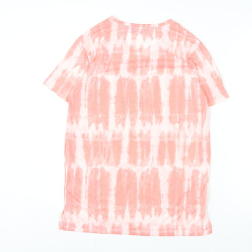 Marks and Spencer Womens Pink Geometric Polyester Basic T-Shirt Size 8 V-Neck - Tie Dye