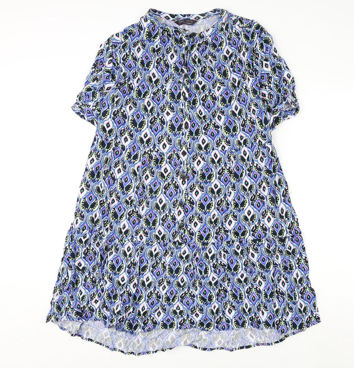 Marks and Spencer Womens Multicoloured Geometric Viscose A-Line Size 12 V-Neck Button