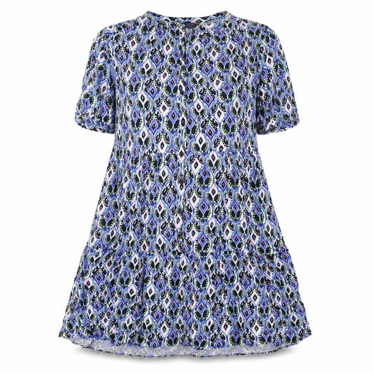 Front view of Marks & Spencer women’s multicoloured geometric viscose a-line, size UK 12, v-neck button