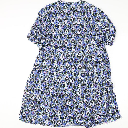 Marks and Spencer Womens Multicoloured Geometric Viscose A-Line Size 12 V-Neck Button