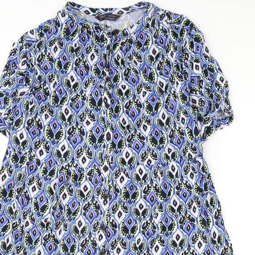 Marks and Spencer Womens Multicoloured Geometric Viscose A-Line Size 12 V-Neck Button