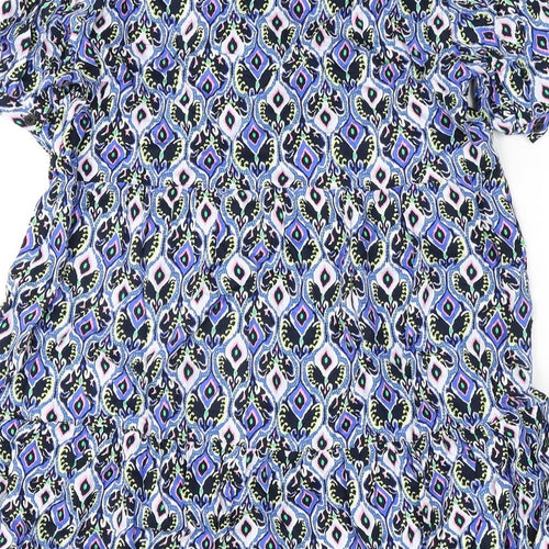 Marks and Spencer Womens Multicoloured Geometric Viscose A-Line Size 12 V-Neck Button