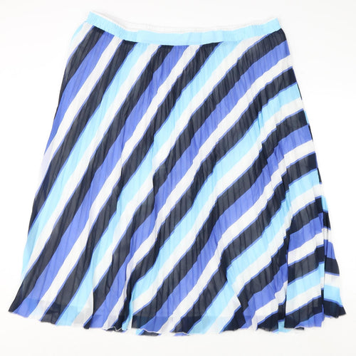 Marks and Spencer Womens Blue Striped Polyester Pleated Skirt Size 24