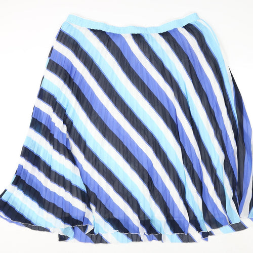 Marks and Spencer Womens Blue Striped Polyester Pleated Skirt Size 24