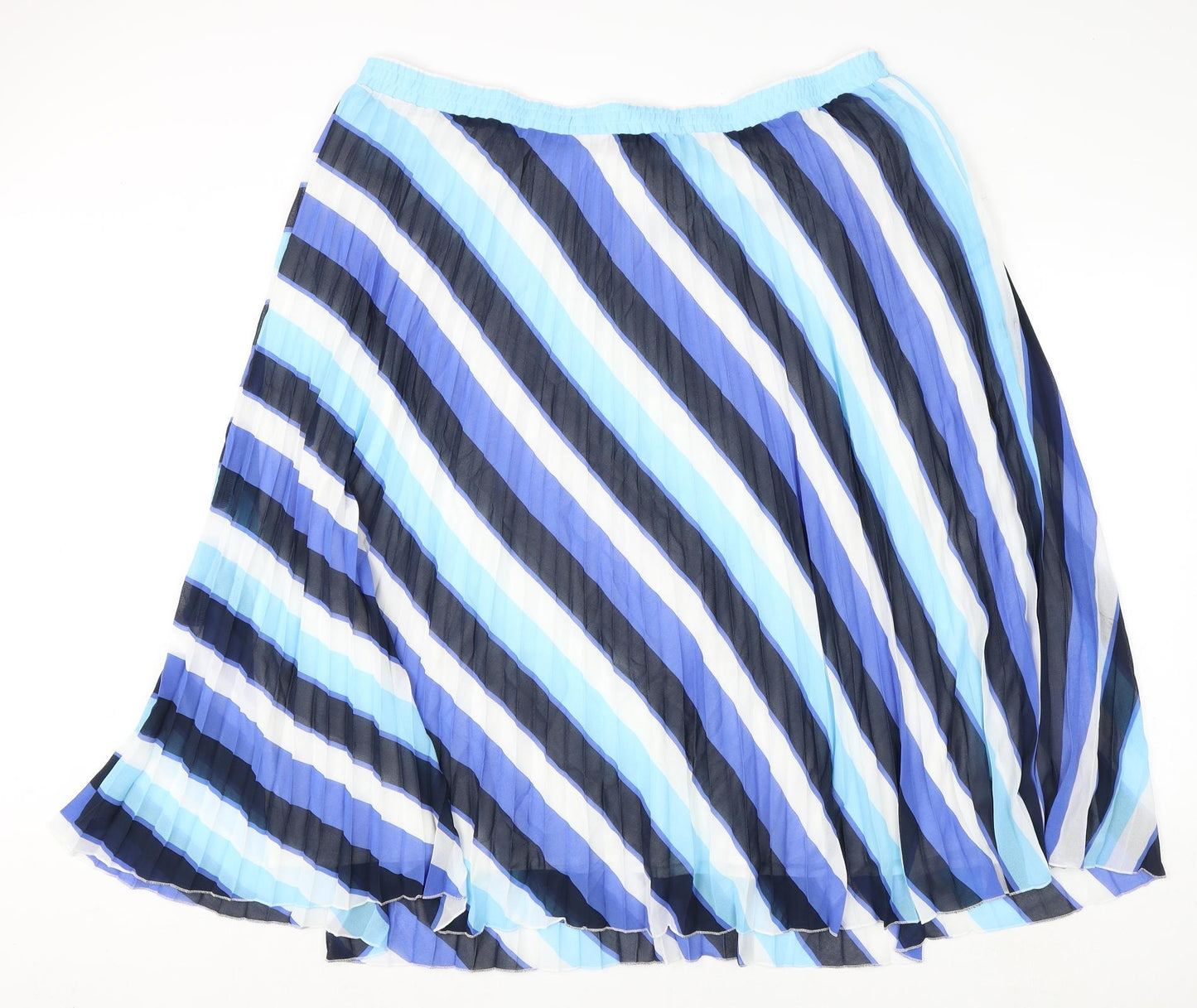 Marks and Spencer Womens Blue Striped Polyester Pleated Skirt Size 24