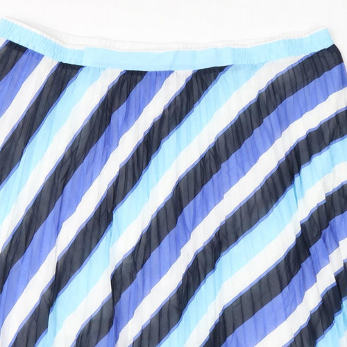 Marks and Spencer Womens Blue Striped Polyester Pleated Skirt Size 24