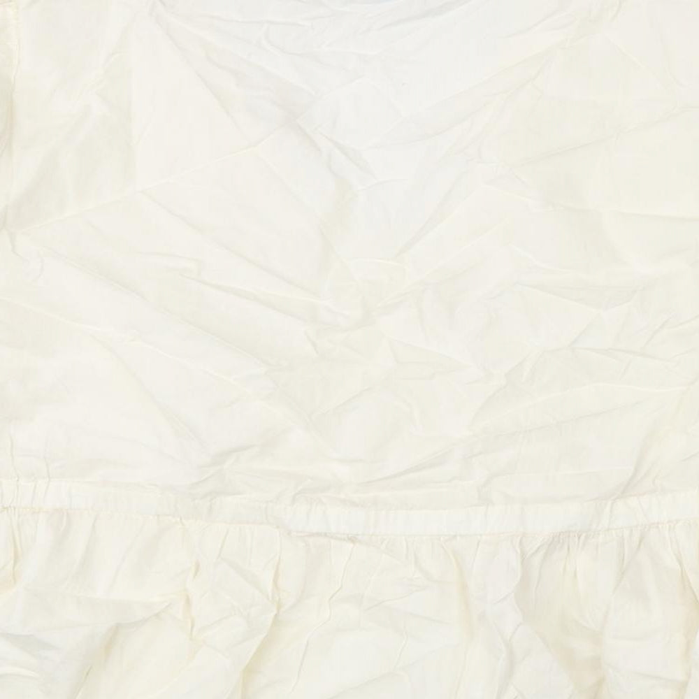 Marks and Spencer Womens Ivory Cotton Basic Blouse Size 20 V-Neck - Floral Embroidery