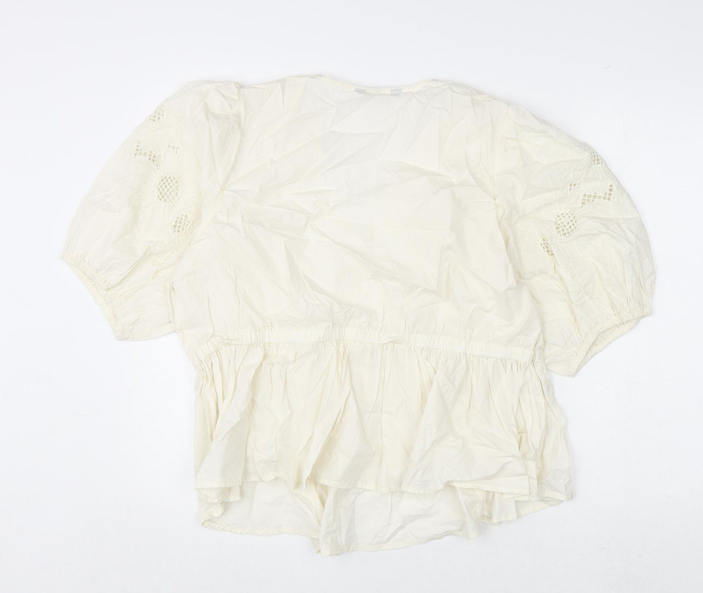 Marks and Spencer Womens White Cotton Basic Blouse Size 18 V-Neck - Floral Embroidery