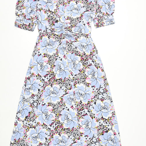 Marks and Spencer Womens Multicoloured Floral Polyester A-Line Size 8 V-Neck Zip