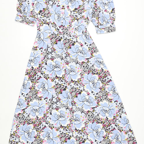 Marks and Spencer Womens Multicoloured Floral Polyester A-Line Size 8 V-Neck Zip