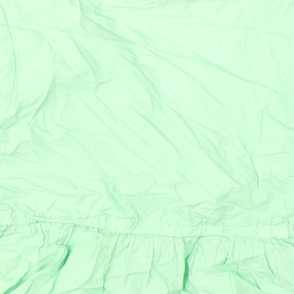 Marks and Spencer Womens Green Cotton Basic Blouse Size 18 V-Neck - Floral Embroidery