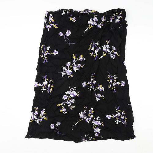 Autograph Womens Black Floral Viscose A-Line Skirt Size 20 Zip - Tie Detail