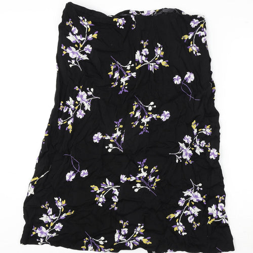 Autograph Womens Black Floral Viscose A-Line Skirt Size 20 Zip - Tie Detail