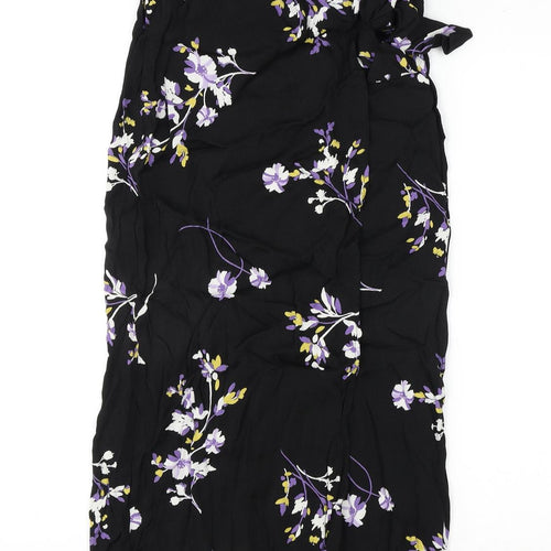 Autograph Womens Black Floral Viscose A-Line Skirt Size 6 Zip - Tie Detail