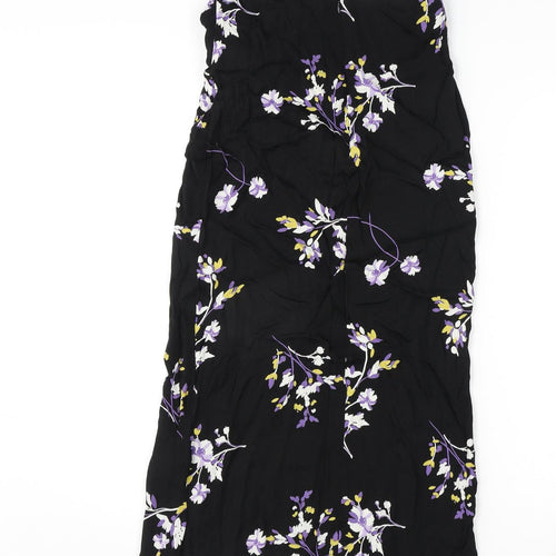 Autograph Womens Black Floral Viscose A-Line Skirt Size 6 Zip - Tie Detail
