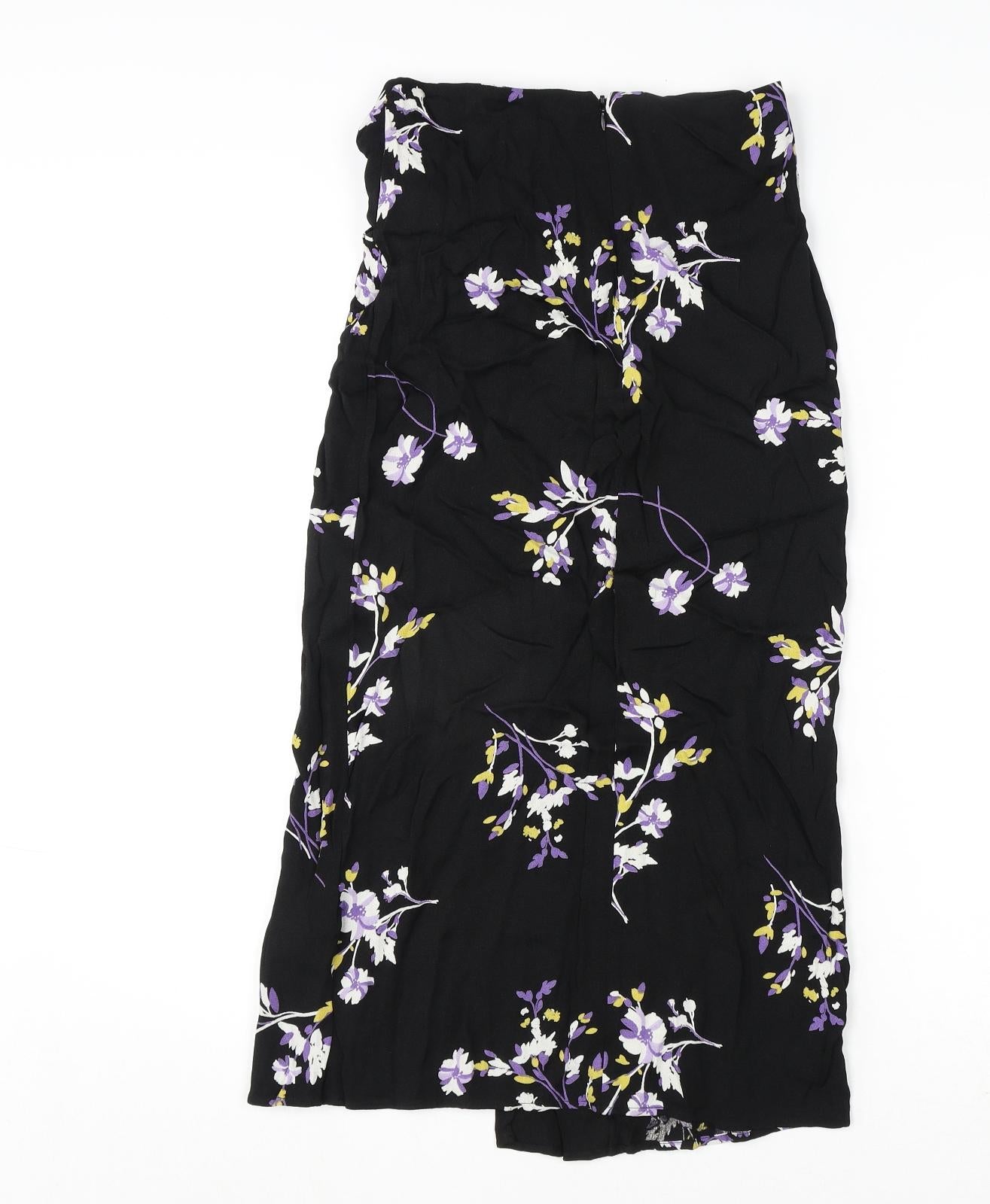 Autograph Womens Black Floral Viscose A-Line Skirt Size 6 Zip - Tie Detail