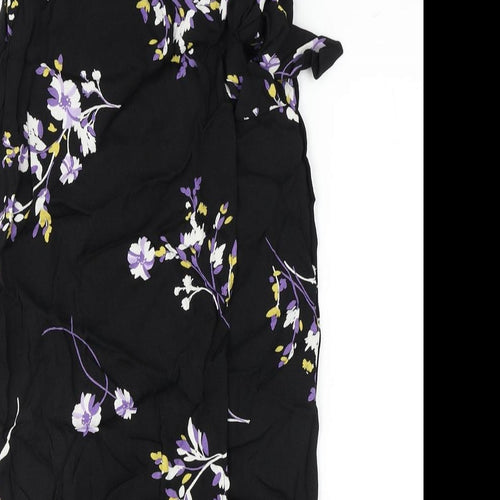 Autograph Womens Black Floral Viscose A-Line Skirt Size 6 Zip - Tie Detail