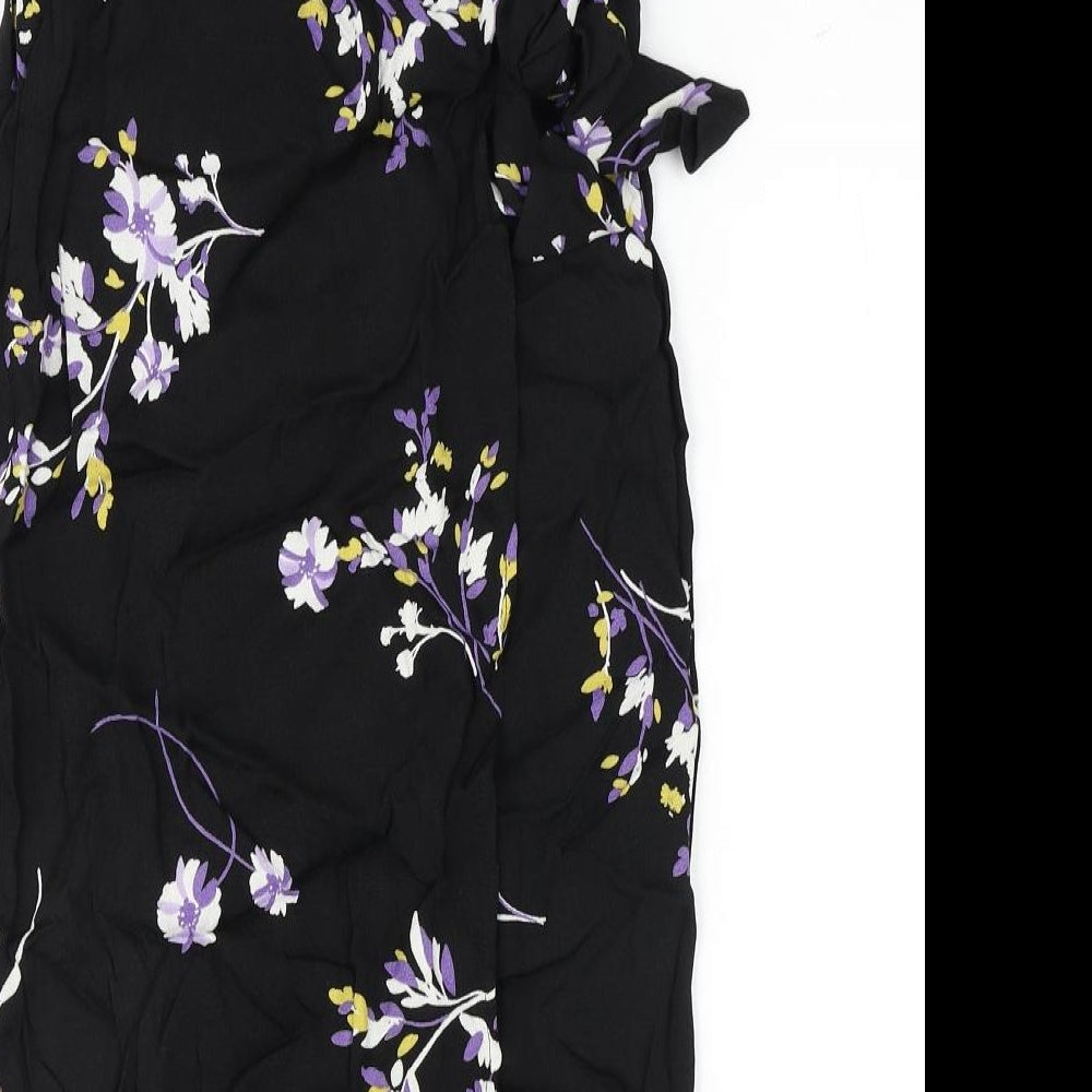 Autograph Womens Black Floral Viscose A-Line Skirt Size 6 Zip - Tie Detail