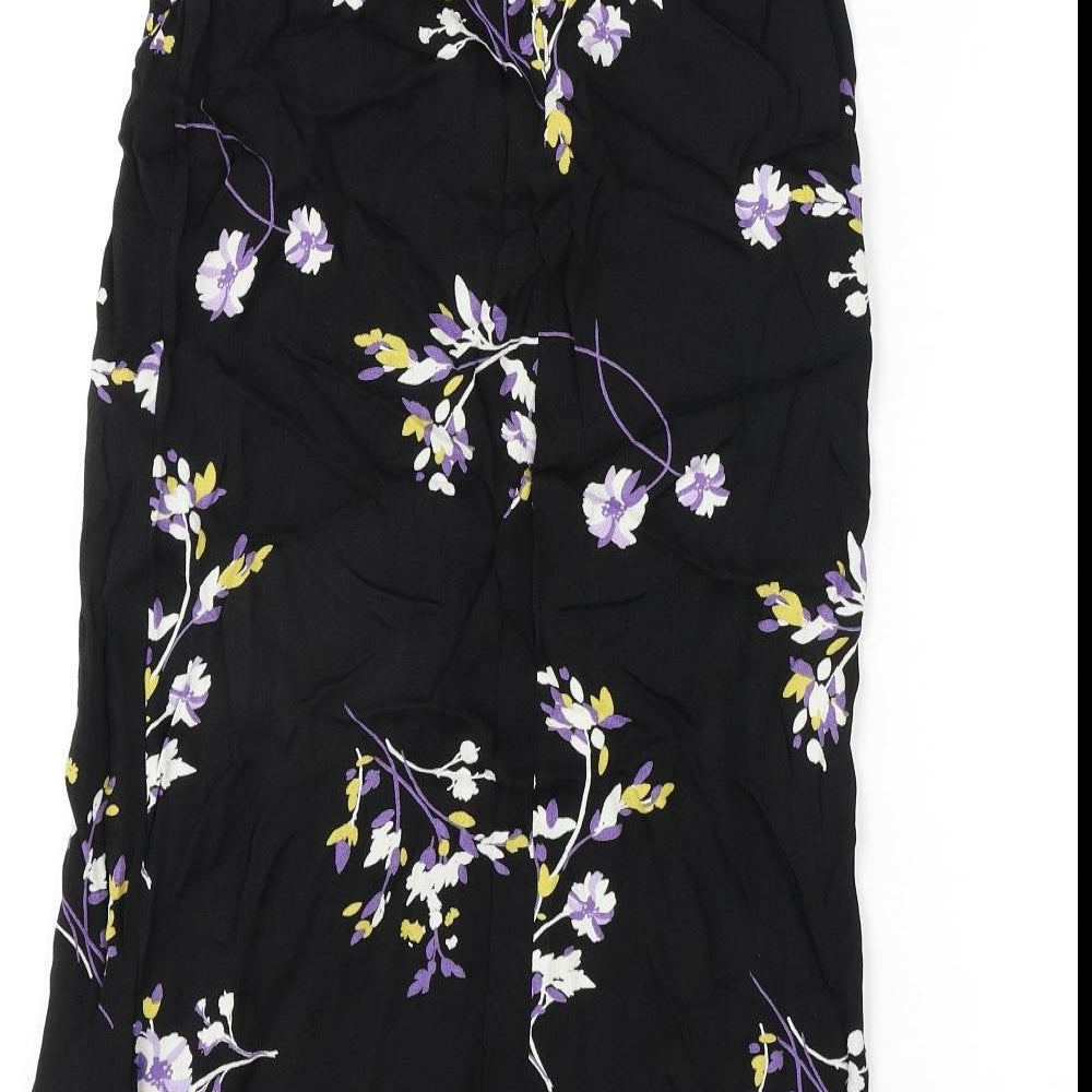 Autograph Womens Black Floral Viscose A-Line Skirt Size 6 Zip - Tie Detail