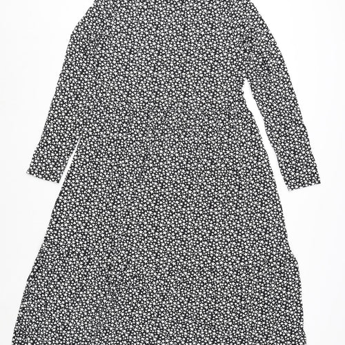 Marks and Spencer Womens Black Geometric Viscose A-Line Size 10 Round Neck Pullover - Star and Heart Print