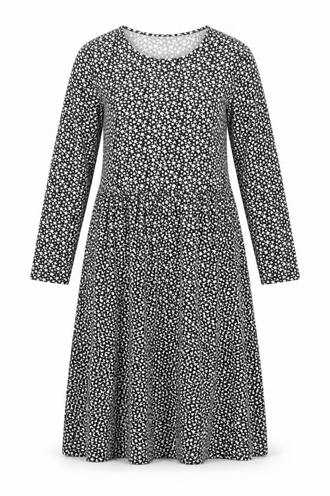 Marks and Spencer Womens Black Geometric Viscose A-Line Size 10 Round Neck Pullover - Star and Heart Print